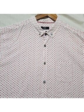 BOSS Hugo Boss Men's Slim Fit Short Sleeve Button-Up Shirt XL White and Red